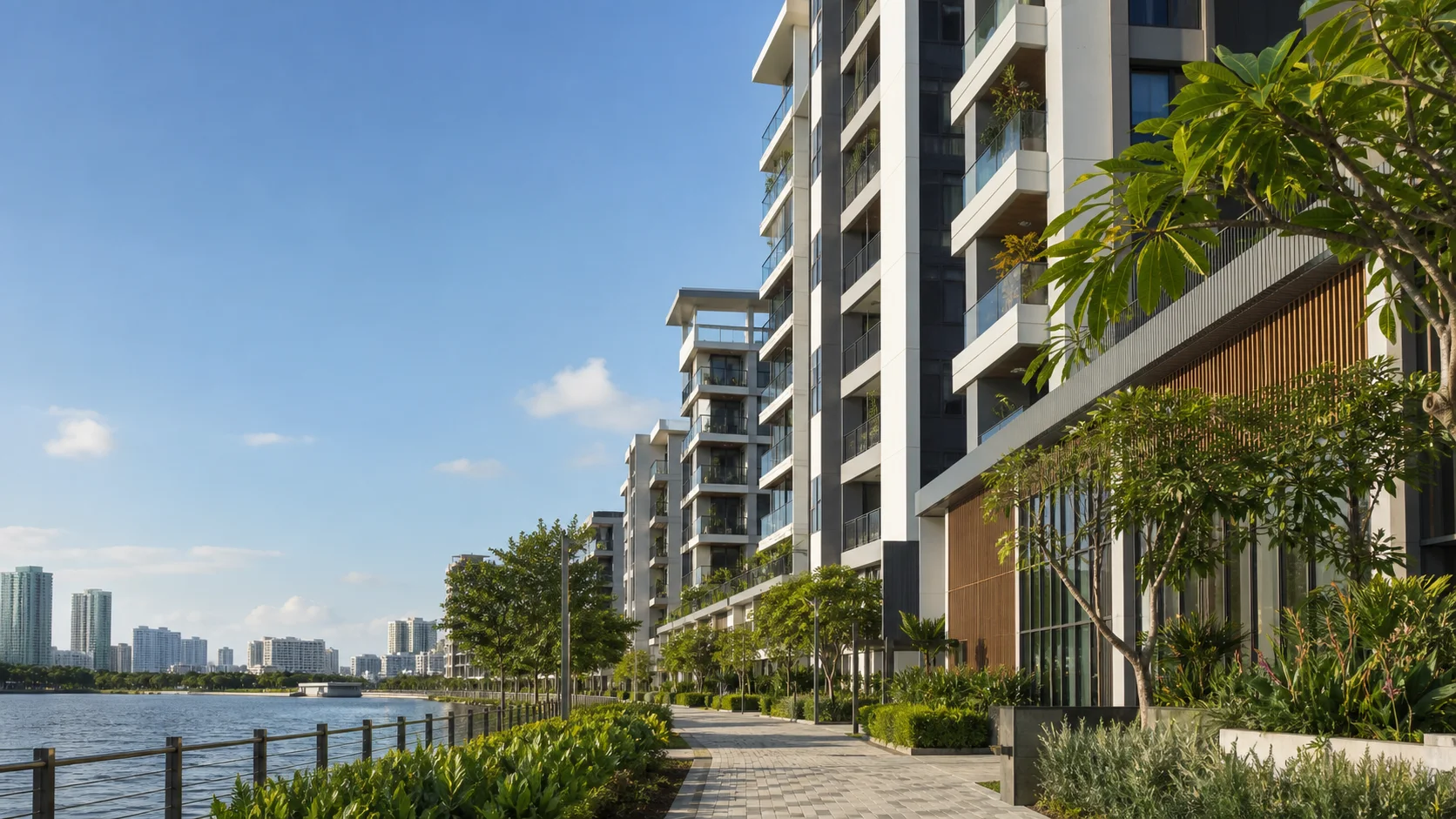 Contemporary apartments in a landscaped Asian neighborhood